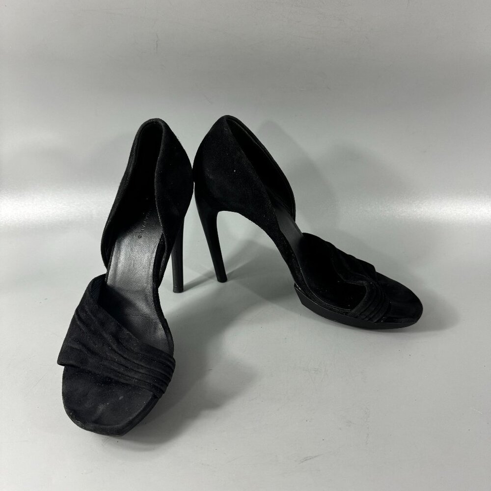 Authentic Balenciaga Strappy Open-Toe Black Suede Pumps, Size 38